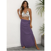Purple Lightweight Tassel Sarong - Sexy Beach Skirt Cover-Up 104x86cm thumbnail