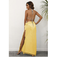 Yellow Lightweight Tassel Sarong - Sexy Beach Skirt Cover-Up 104x86cm thumbnail