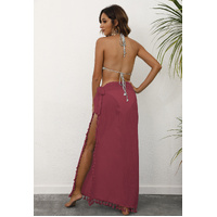 Red Lightweight Tassel Sarong - Sexy Beach Skirt Cover-Up 104x86cm thumbnail