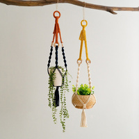 2 pcs Handwoven Plant Hanger-Cotton Rope Hanging Planter with Wooden Rings thumbnail