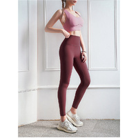 Size L Red High-Waisted Seamless Yoga Pants for Women - Tummy Control, Butt Lifting & Back Waistband Pocket thumbnail