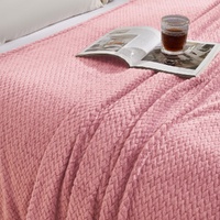 Pink Soft Flannel Jacquard Throw Blanket - Cozy Sofa & Bed Cover, Air Conditioning Blanket, 50 x 60 Inches, Elegant Solid Color thumbnail