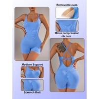 Size XS Light Blue Nylon Seamless Yoga Bodysuit - Women's Athletic Romper, Crisscross Back, Workout Jumpsuit thumbnail