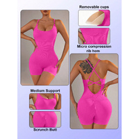 Size XS Rose Red Grey Nylon Seamless Yoga Bodysuit - Women's Athletic Romper, Crisscross Back, Workout Jumpsuit thumbnail