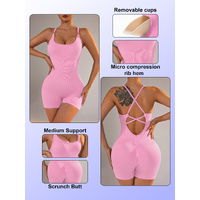 Size S Light Pink Grey Nylon Seamless Yoga Bodysuit - Women's Athletic Romper, Crisscross Back, Workout Jumpsuit thumbnail