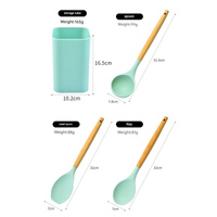 Light Green 12-Piece Silicone Kitchen Utensil Set with Beechwood Handles & Holder thumbnail