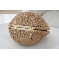 White Boho Circle Straw Bag - Stylish Woven Tote with Round Handles thumbnail