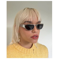 Silver Frame Dark Green Film Retro Cat Eye Sunglasses - Metal Frame, UV400 Protection thumbnail