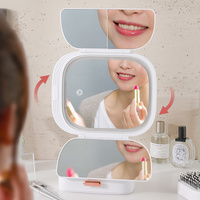 White LED Lighted Tri-Fold Makeup Mirror with Storage Drawer & Magnification(USB Charging Port) thumbnail