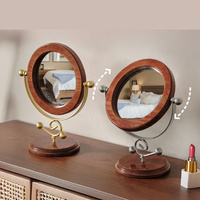 Silver and Brown Vintage Solid Wood Makeup Mirror - 360° Rotation Desktop Vanity Mirror thumbnail