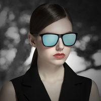 Black Frame + Black Temples + Photochromic Blue Lenses Unisex Aluminum-Magnesium Square Polarized Sunglasses - Stylish UV-Protective Driving Glasses w thumbnail