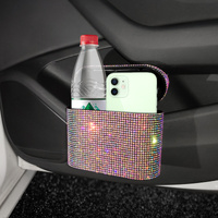 Red Diamond Sparkly Rhinestone Car Trash Can - Diamond Auto Garbage Bin Organizer thumbnail