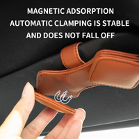 2 Pcs Orange Car Sun Visor Glasses Holder Clip with Dual Magnetic Clamps - PU Leather, Anti-Slip, and Multi-Functional Storage thumbnail