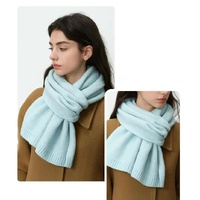 Blue Soft Wool-Blend Solid Color Knit Scarf for Women - Cozy Faux Cashmere Shawl thumbnail