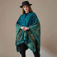 Green Ethnic Boho Shawl for Women - Stylish Split Cape for Travel and Cooling Rooms thumbnail