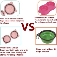 Red Portable Collapsible Pet Bowl Set - Food-Grade Silicone Double Bowl for Dogs & Cats, Anti-Slip & Easy to Clean thumbnail