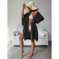 Black Summer Beach Cover-Up- Bamboo Cotton Sun Protection Cardigan thumbnail