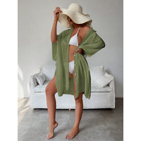 Military Green Summer Beach Cover-Up- Bamboo Cotton Sun Protection Cardigan thumbnail