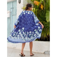 Blue Women's Lightweight Beach Cardigan-Floral Print Kimono thumbnail