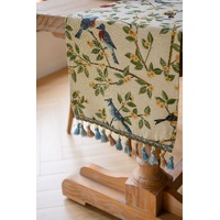 2 PCS Birds & Branch Table Runner - Jacquard Woven Beige with Tassels (33X120CM) thumbnail