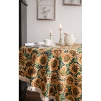 Round Sunflower Tablecloth - Jacquard Woven Cotton with Fringe Trim (150cm) thumbnail