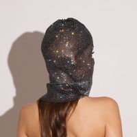 White colored diamonds Glitter Rhinestone Face Balaclava - Trendy Music Festival Head Cover, 37cm thumbnail
