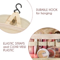 Beige Stylish Travel Makeup Organizer Bag with Hanging Hook - Waterproof & Spacious Design thumbnail