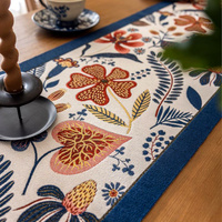 35x330cm Blue Pastoral Table Runner - Spring Floral Oil Painting Style with Tassels thumbnail