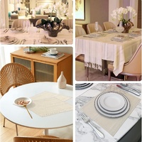 4 Pcs Blue Woven Placemats - Heat Resistant Kitchen Table Mats, Coffee Tea Cup Coasters, Linen Blend Dining Decor thumbnail