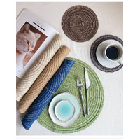 8 Pcs Khaki Woven Round Placemat - Non-Slip, Heat-Resistant Dining Table Mat,  30cm thumbnail
