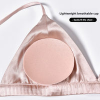 Size XL Pink French Style Mulberry Silk Wireless Bralette - Triangle Cup Anti-Sagging Bra for Fuller Busts, Lightweight Comfort thumbnail