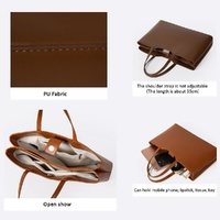 Brown Large Capacity Tote Bag - Minimalist PU Leather Handbag for Daily Commute thumbnail