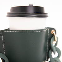 2 Pcs Brown Detachable Chain Coffee Cup Sleeve - PU Leather Insulated Cup Holder with Handle, 16cm Top, 70g(Cup not included, only cup sleeve and chai thumbnail