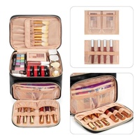 Pink Portable Travel Makeup Bag with Brush Compartment - Stylish PU Leather Cosmetic Organizer for Skincare and Toiletry Storage thumbnail