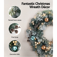 Jingle Jollys 2.7m Christmas Garland with Wreath Set LED Lights Snowy Xmas Decor thumbnail