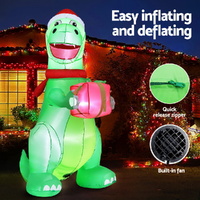 Jingle Jollys Christmas Inflatable Dinosaur 1.8M Height LED Decorations Illuminated thumbnail