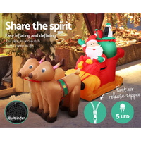Jingle Jollys Christmas Inflatable Santa Sleigh 2.2M Illuminated Decorations thumbnail