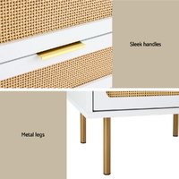 Artiss Rattan Bedside Table 2 Drawers Pine thumbnail