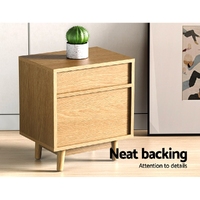 Artiss Bedside Table 2 Drawers with Shelf - BERTHA Oak thumbnail