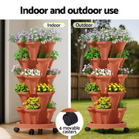 Green Fingers Raised Garden Bed 5 Tier Vertical Garden Brick Red Strawberry Stackable Planters Herbs Petunias thumbnail