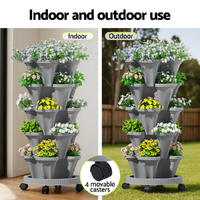 Green Fingers Raised Garden Bed 5 Tier Vertical Garden Grey Strawberry Stackable Planters Herbs Petunias thumbnail