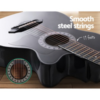Alpha 38 Inch Acoustic Guitar Wooden Body Steel String Full Size w/ Stand Black thumbnail