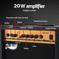 Alpha Electric Guitar Music String Instrument 20W Amplifier Black thumbnail