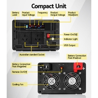 Giantz Power Inverter 12V to 240V 2500W/5000W Pure Sine Wave Camping Car Boat thumbnail