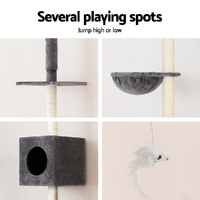i.Pet Cat Tree 260cm Tower Scratching Post Scratcher Floor to Ceiling Cats Bed Dark Grey thumbnail