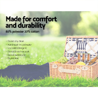 Alfresco 4 Person Picnic Basket Set Cooler Bag Insulated Blanket thumbnail