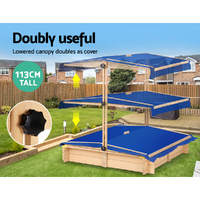 Keezi Kids Sandpit Wooden Sandbox Sand Pit with Canopy Bench Seat Toys 101cm thumbnail