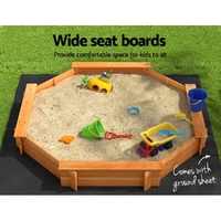 Keezi Kids Sandpit Wooden Round Sand Pit with Cover Bench Seat Beach Toys 182cm thumbnail