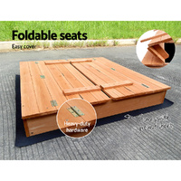 Keezi Kids Sandpit Wooden Sandbox Sand Pit Foldable Seat Outdoor Beach Toys 90cm thumbnail