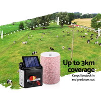 Giantz Fence Energiser 3KM Solar Powered Electric 2KM Poly Wire thumbnail
